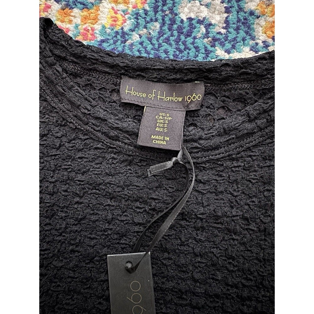 NEW House of Harlow 1960 Semi-Sheer Black Short Sleeve T-Shirt Size Small - Picture 4 of 7